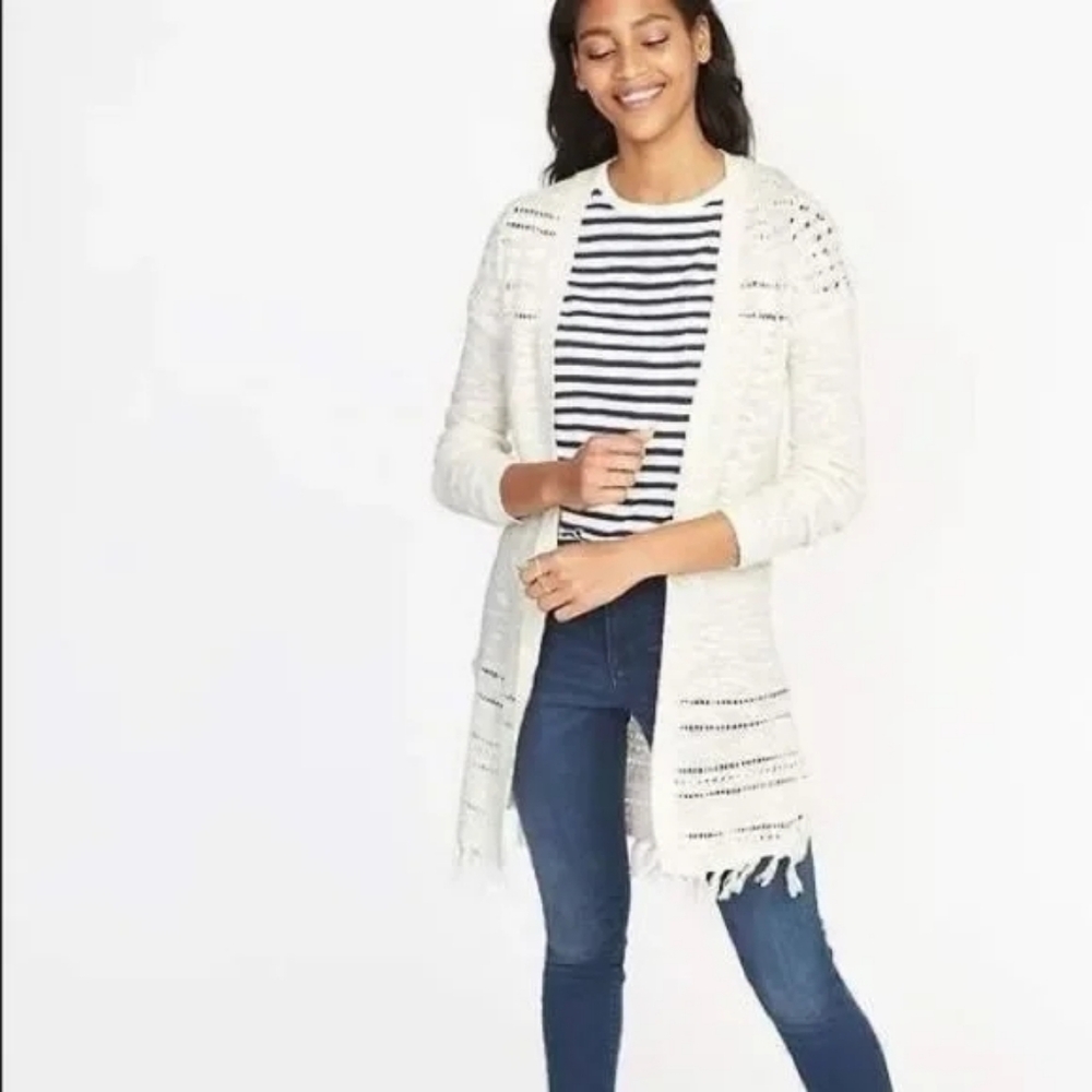 Old Navy Women's Cream Knit Tassel Cardigan NWOT Size Large